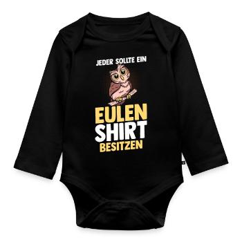 Eulen - Baby Bio-Langarm-Body - Schwarz - Vorne