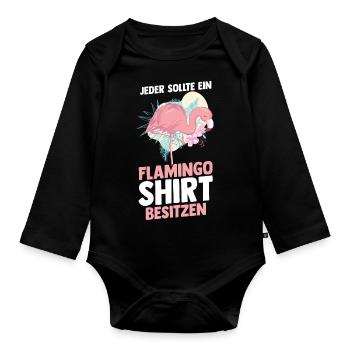 Jeder sollte ein Flamingo besitzen - Baby Bio-Langarm-Body - Schwarz - Vorne