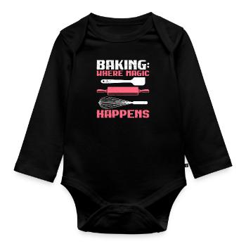 Baking: Where Magic Happens Backstube Backfans - Baby Bio-Langarm-Body - Schwarz - Vorne
