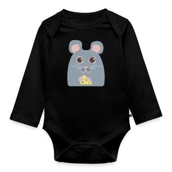 Graue Maus - Baby Bio-Langarm-Body - Schwarz - Vorne