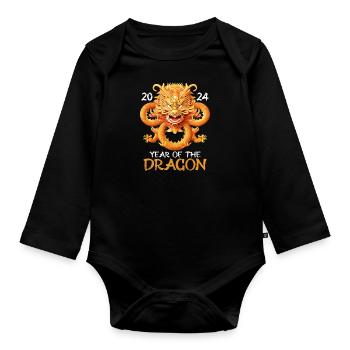 2024 Année du Dragon Nouvel An chinois - Body Bébé bio manches longues - noir - Devant