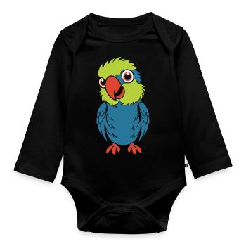 Humour petit perroquet - Body Bébé bio manches longues - noir - Devant