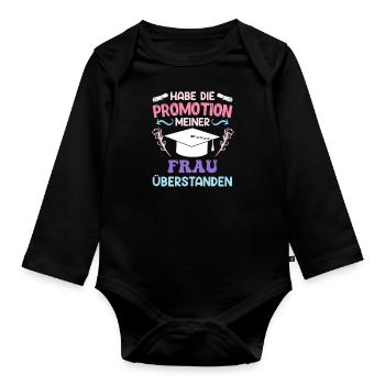 Dissertation Doktorarbeit meiner Frau Überstanden - Baby Bio-Langarm-Body - Schwarz - Vorne