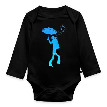 Scuba Diver Umbrella Underwater Exploration - Baby Bio-Langarm-Body - Schwarz - Vorne