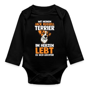 Hund Jacke Russell - Baby Bio-Langarm-Body - Schwarz - Vorne