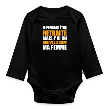 Retraite Humour Retraité Cadeau Homme Retraité - Body Bébé bio manches longues - noir - Devant