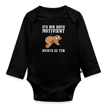 Fauler Kollege Bin Hoch Motiviert Nichts zu Tun - Baby Bio-Langarm-Body - Schwarz - Vorne