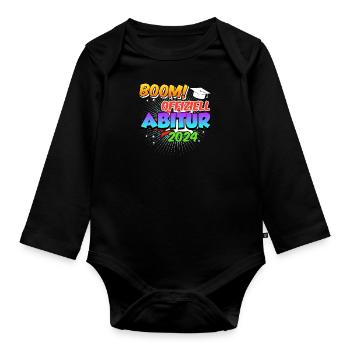 Abitur 2024 Offiziell BOOM! Abiturienten Abschluss - Baby Bio-Langarm-Body - Schwarz - Vorne