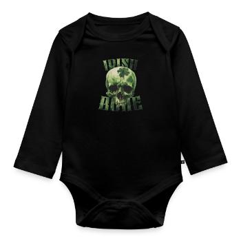 Irish Bone Green Skull St. Patricks Day - Baby Bio-Langarm-Body - Schwarz - Vorne