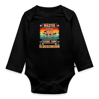 Master 2024 Lizenz zum Klugscheißen Faultier - Baby Bio-Langarm-Body - Schwarz - Vorne