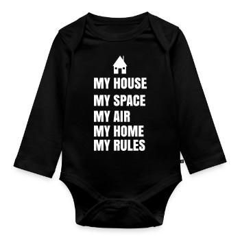 My house space air home rules - Organic Longsleeve Baby Bodysuit - black - Front