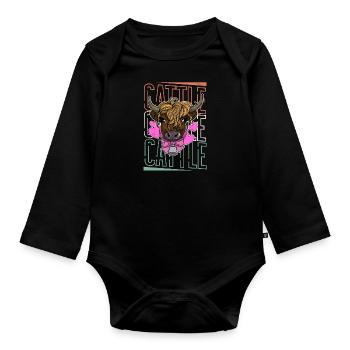 Schottisches Hochlandrind Bauernhof Landwirt - Baby Bio-Langarm-Body - Schwarz - Vorne