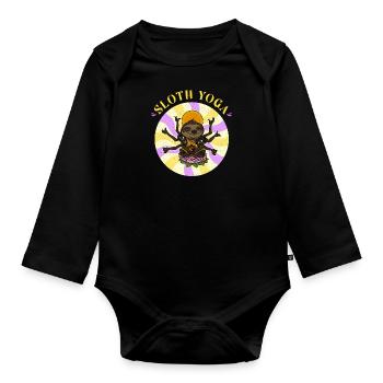 Yoga Faultier Buddhismus Lotus Meditation Zen - Baby Bio-Langarm-Body - Schwarz - Vorne