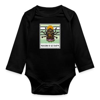 Faultier Fitness Yoga Namaste Meditation Zen - Baby Bio-Langarm-Body - Schwarz - Vorne