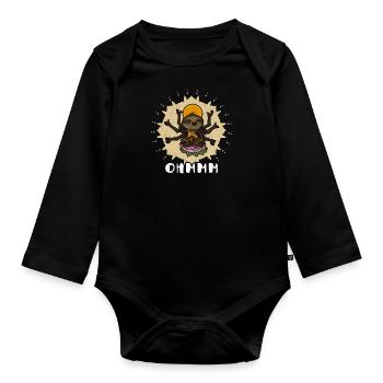 Faultier Yoga Faultier Lotus Buddha Meditation - Baby Bio-Langarm-Body - Schwarz - Vorne