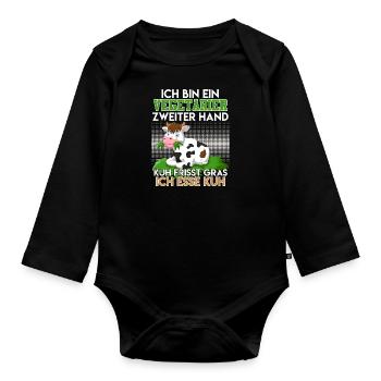 VEGETARIER ZWEITER HAND KUH FRISST GRAS ICH FRESSE - Baby Bio-Langarm-Body - Schwarz - Vorne