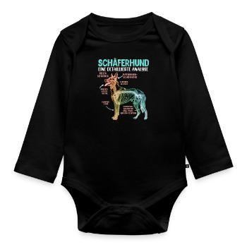 Deutscher Schäferhund DETAILIERTE ANALYSE Lustig - Baby Bio-Langarm-Body - Schwarz - Vorne