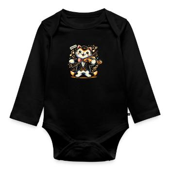 meowsicion - Cat Violin - Organic Longsleeve Baby Bodysuit - black - Front