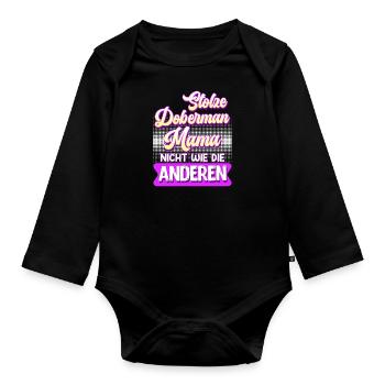 Doberman STOLZE DOBERMANN MAMA Hundebesitzer - Baby Bio-Langarm-Body - Schwarz - Vorne