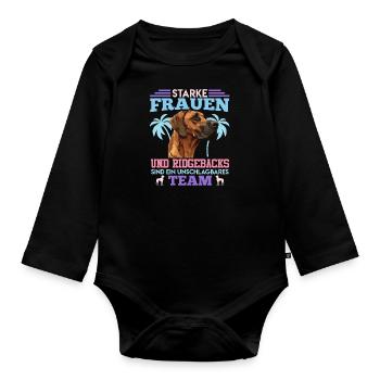 Ridgeback Hund STARKE FRAUEN UND RIDGEBACKS TEAM - Baby Bio-Langarm-Body - Schwarz - Vorne