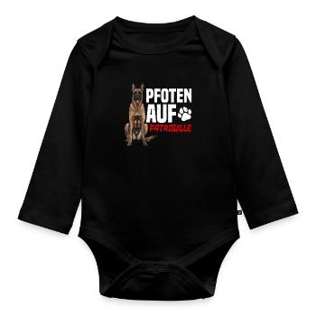 Belgischer Schäferhund PFOTEN AUF PATROULLIE - Baby Bio-Langarm-Body - Schwarz - Vorne