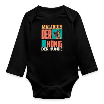 MALINOIS DER KÖNIG DER HUNDE Belgischer - Baby Bio-Langarm-Body - Schwarz - Vorne