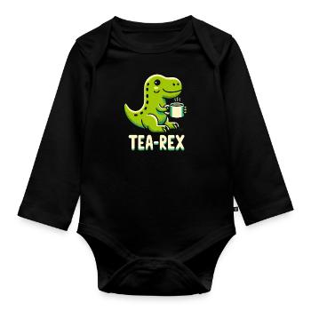 TEA-REX - Dinosaur Tea - Organic Longsleeve Baby Bodysuit - black - Front