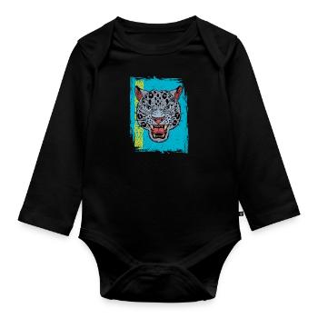 Kasachstan Jurte Scheeleopard Kasachisch - Baby Bio-Langarm-Body - Schwarz - Vorne