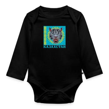 Kasachstan Herkunft National Schneeleopard - Baby Bio-Langarm-Body - Schwarz - Vorne
