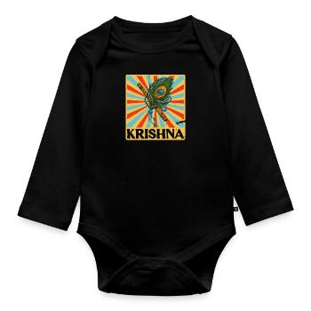 Krishna Musik Flöte Hindustani Buddhismus - Baby Bio-Langarm-Body - Schwarz - Vorne