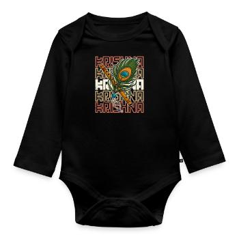 Buddhismus Krishna Flöte Hindustani Bambus - Baby Bio-Langarm-Body - Schwarz - Vorne