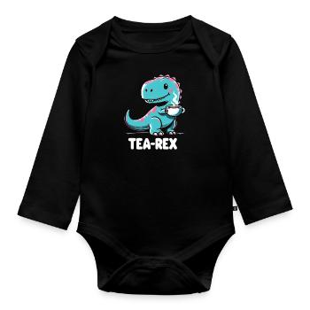 TEA-REX - Dinosaur Tea - Organic Longsleeve Baby Bodysuit - black - Front
