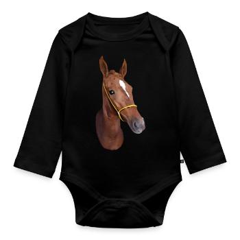 Stylized Horse Head - Organic Longsleeve Baby Bodysuit - black - Front