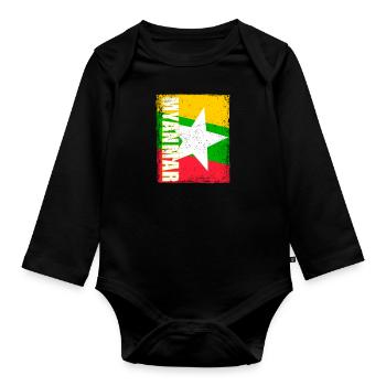 Burmesisch Myanmar Asien Birma Flagge Reise - Baby Bio-Langarm-Body - Schwarz - Vorne