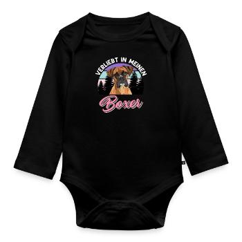 Deutscher Boxer VERLIEBT IN MEINEN BOXER Frauen - Baby Bio-Langarm-Body - Schwarz - Vorne