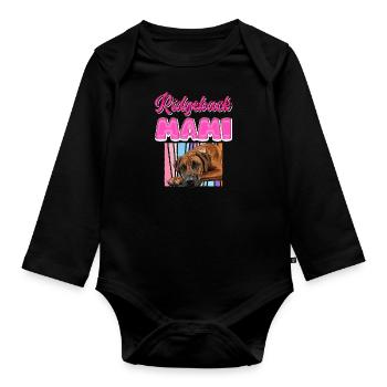 Rhodesian Ridgeback MAMI Ridbacks Hundemama - Baby Bio-Langarm-Body - Schwarz - Vorne