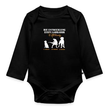 Labrador Hund DIE ENTWICKLUNG EINES LABRADORS - Baby Bio-Langarm-Body - Schwarz - Vorne