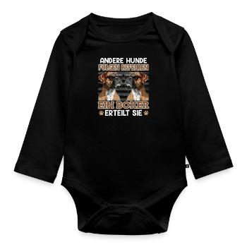 Boxer Hund EIN BOXER ERTEILT SIE Lustiges Deutsche - Baby Bio-Langarm-Body - Schwarz - Vorne