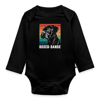 Deutscher Boxer Hundepapa BOXER-BANDE Lustiges - Baby Bio-Langarm-Body - Schwarz - Vorne