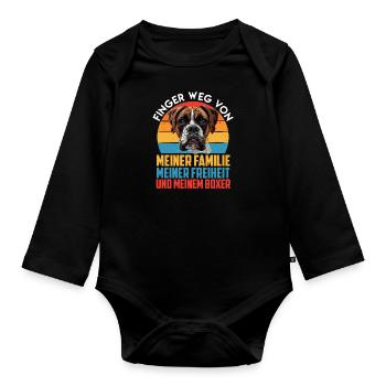 Deutscher Boxer FINGER WEG VON FAMILIE FREIHEIT - Baby Bio-Langarm-Body - Schwarz - Vorne