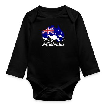 Australien Abstammung Känguru Australisch - Baby Bio-Langarm-Body - Schwarz - Vorne