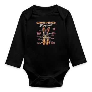 German Shepherd BLUEPRINT Lustiges Schäferhund - Baby Bio-Langarm-Body - Schwarz - Vorne