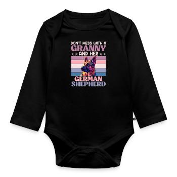 Deutscher Schäferhund DON'T MESS WITH GRANNY - Baby Bio-Langarm-Body - Schwarz - Vorne