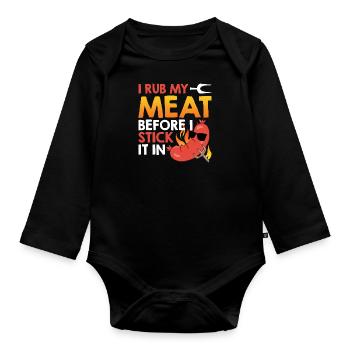 Amateur de viande JE FROTTE MA VIANDE AVANT DE LA COLLER - Body Bébé bio manches longues - noir - Devant