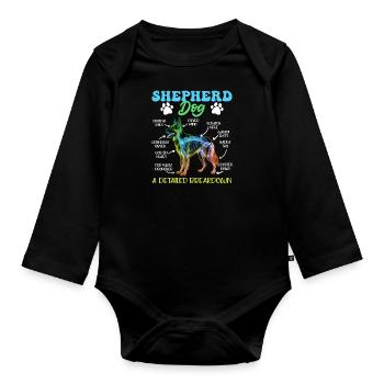 Schäferhund SHEPHERD DOG DETAILED BREAKDOWN - Baby Bio-Langarm-Body - Schwarz - Vorne