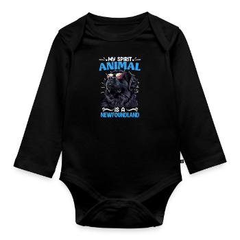 Newfie owner MY SPIRIT ANIMAL IS A NEWFOUNDLAND - Organic Longsleeve Baby Bodysuit - black - Front