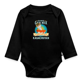 Kasachstan Kasach Katze National Flagge Adler - Baby Bio-Langarm-Body - Schwarz - Vorne