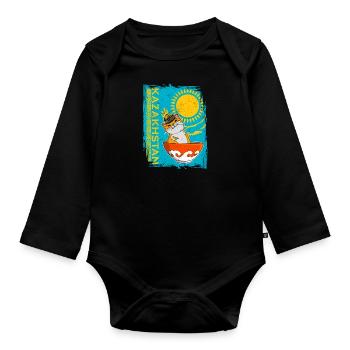 Kasachstan Flagge National Herkunft Katze Jurte - Baby Bio-Langarm-Body - Schwarz - Vorne
