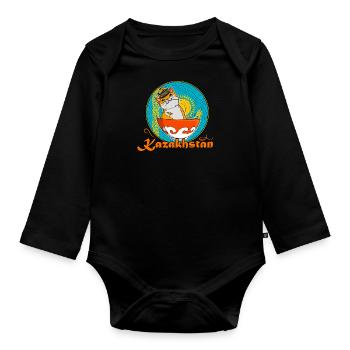 Republik Kasachstan UdSSR Sowjetrepublik Asien - Baby Bio-Langarm-Body - Schwarz - Vorne