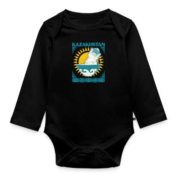 Kasachisch Flagge National Normaden Adler - Baby Bio-Langarm-Body - Schwarz - Vorne